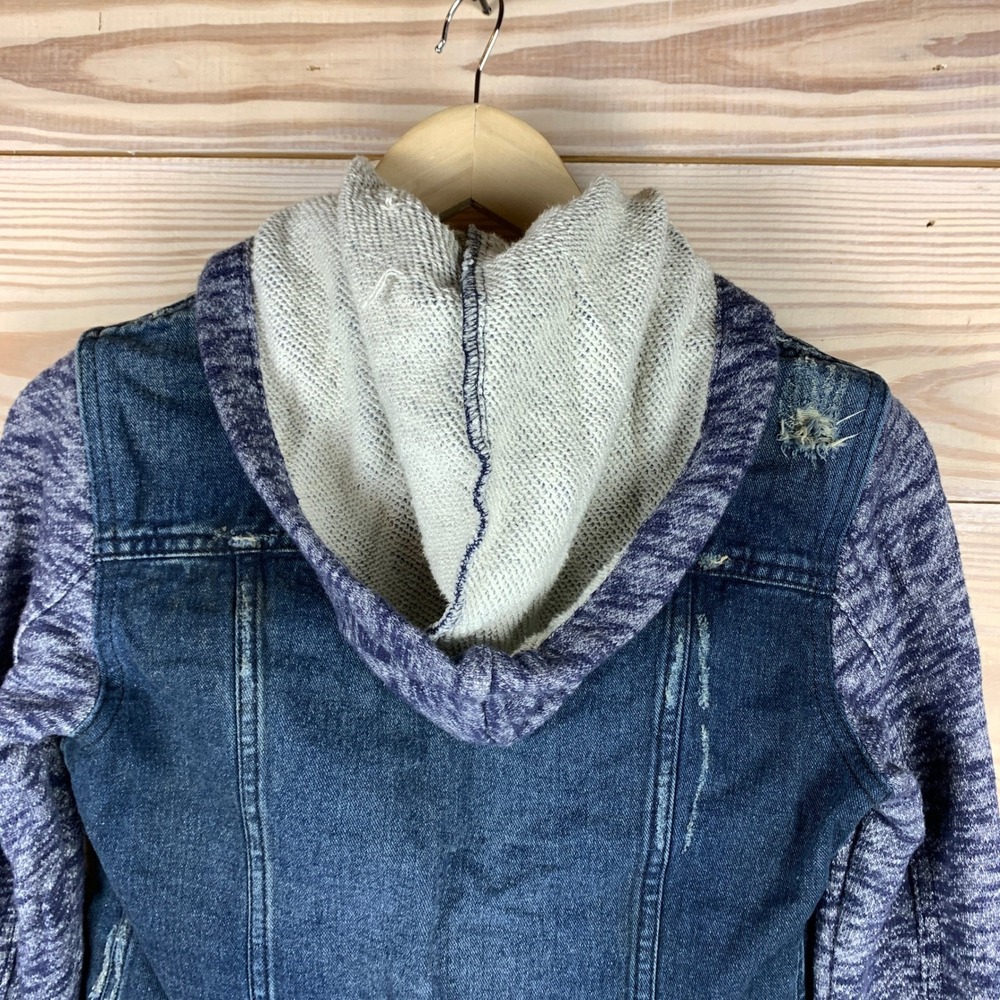 Free People Denim Cropped Jacket XS Hoodie Distressed‎ - Picture 9 of 14